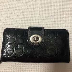 Coach black patent embossed wallet